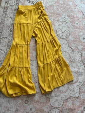 Mustard Yellow Tiered Wide-Leg Pants